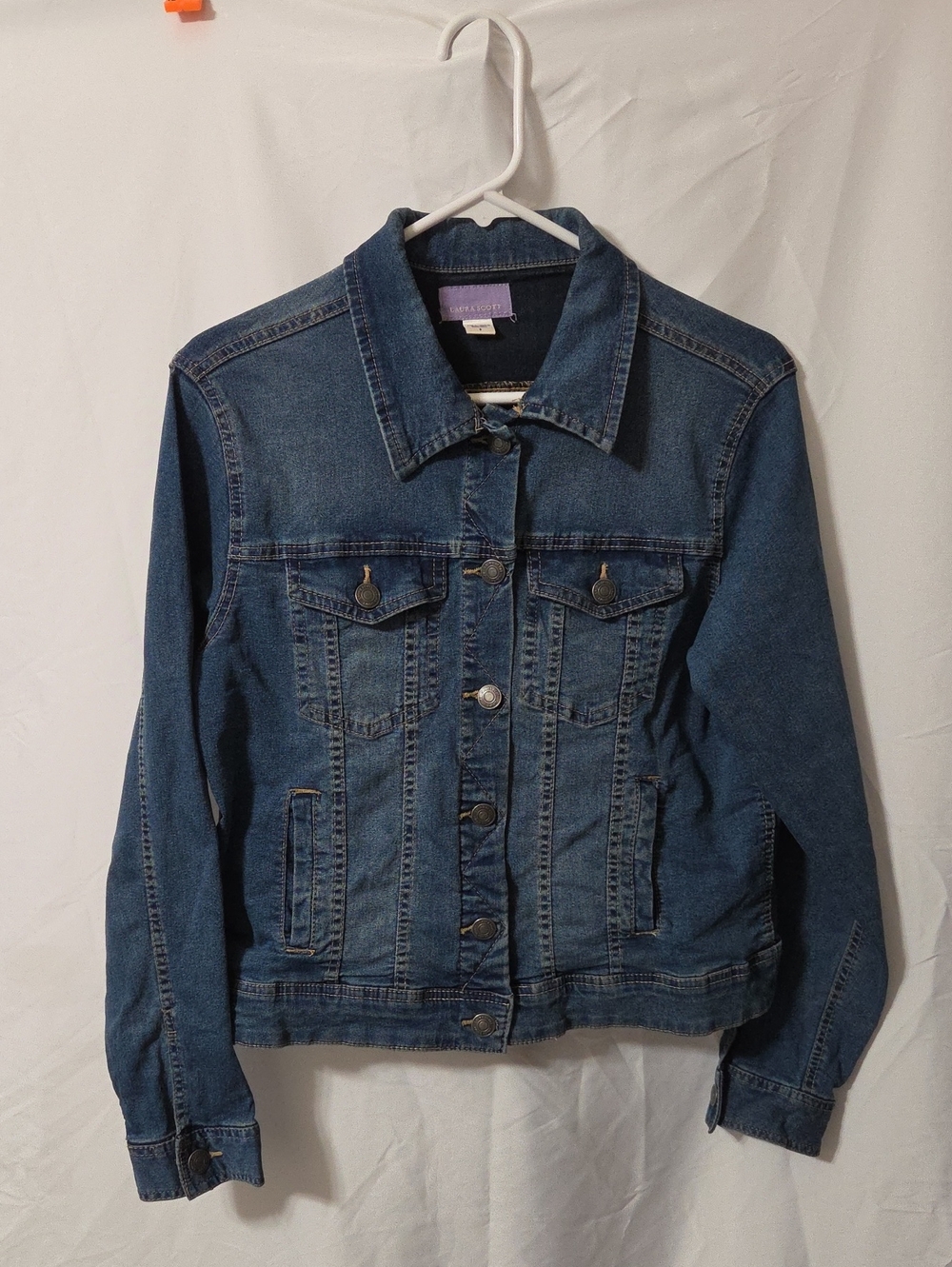 Indigo Blue Denim Jacket with Button Front w/Pockets, Size Small, Like New Cond